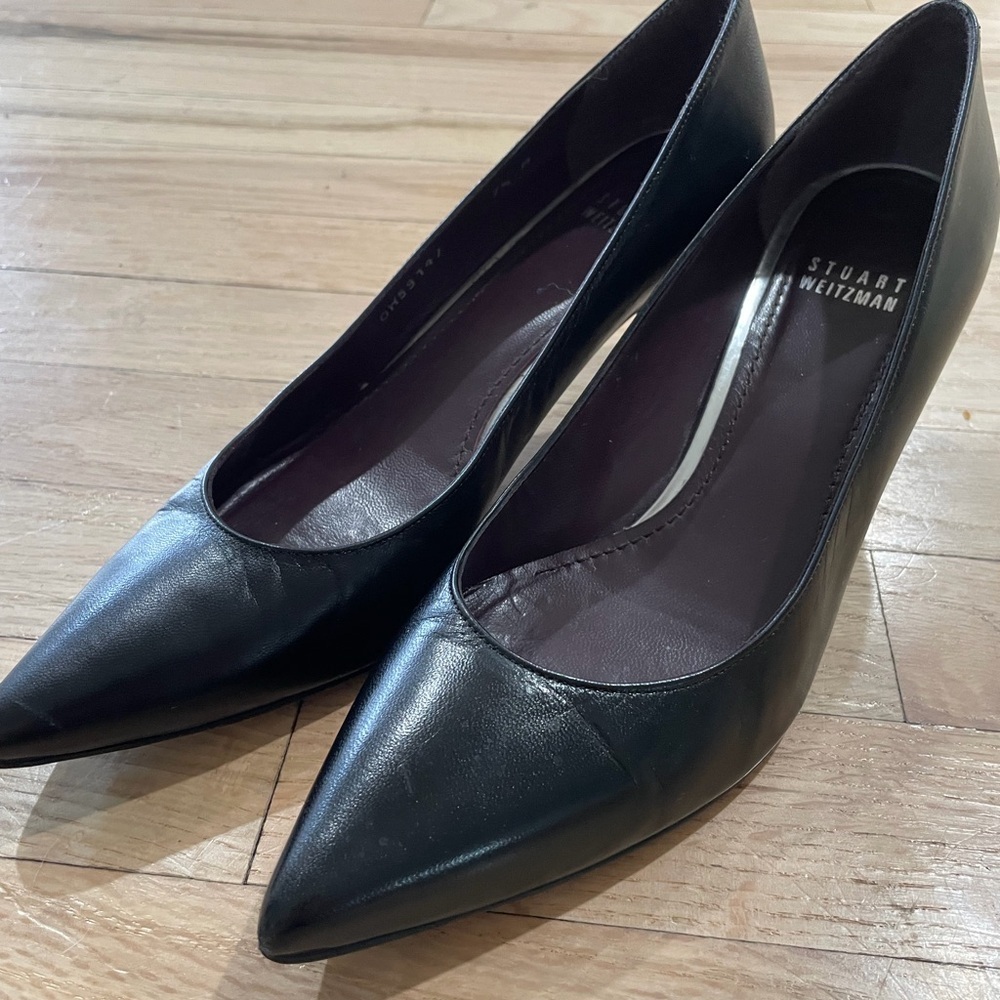 Stuart Weitzman Black Classic Leather Heels Sz 7.5